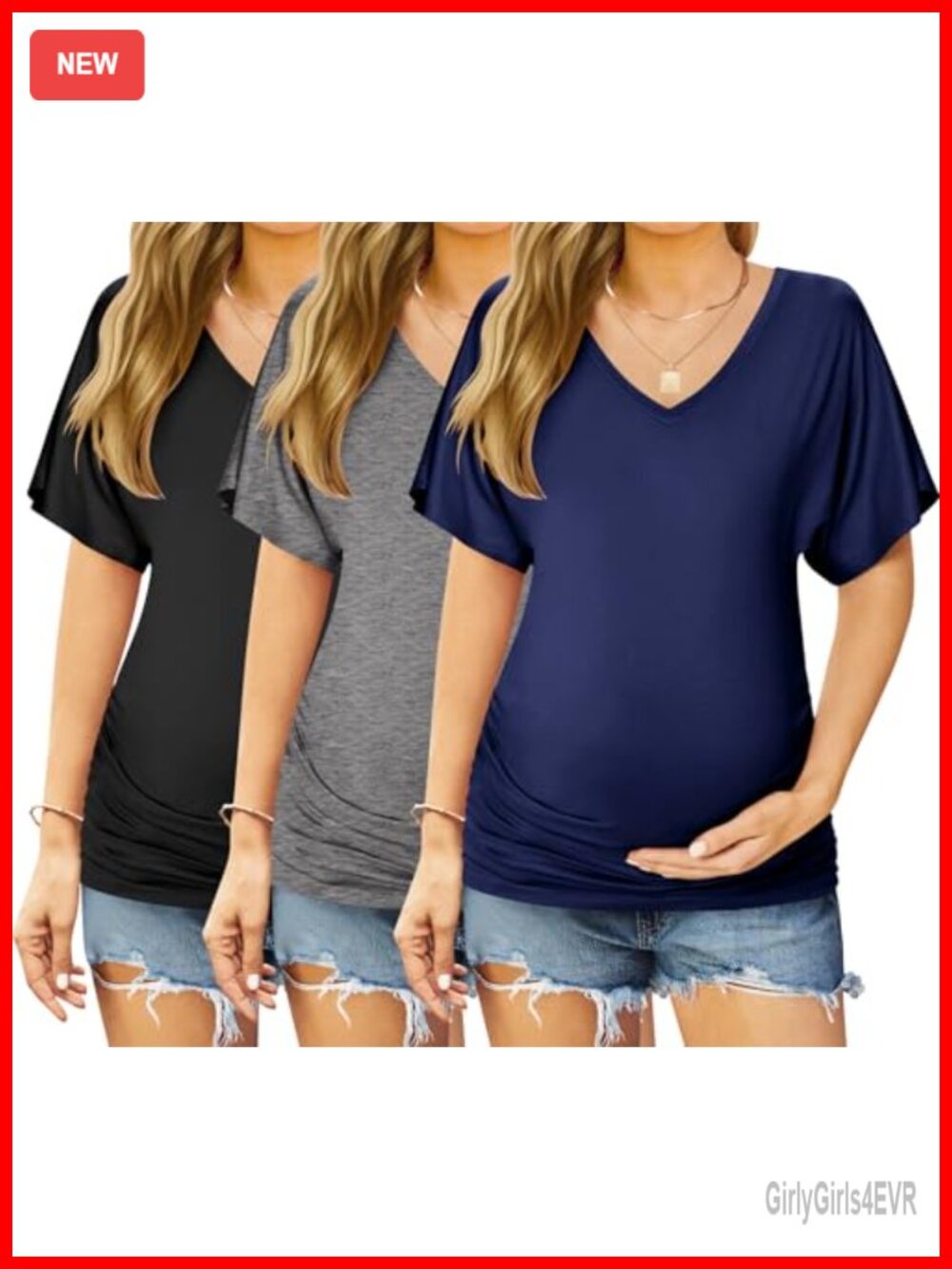 3 Pack Maternity Shirts V Neck Ruched Tunic Tops